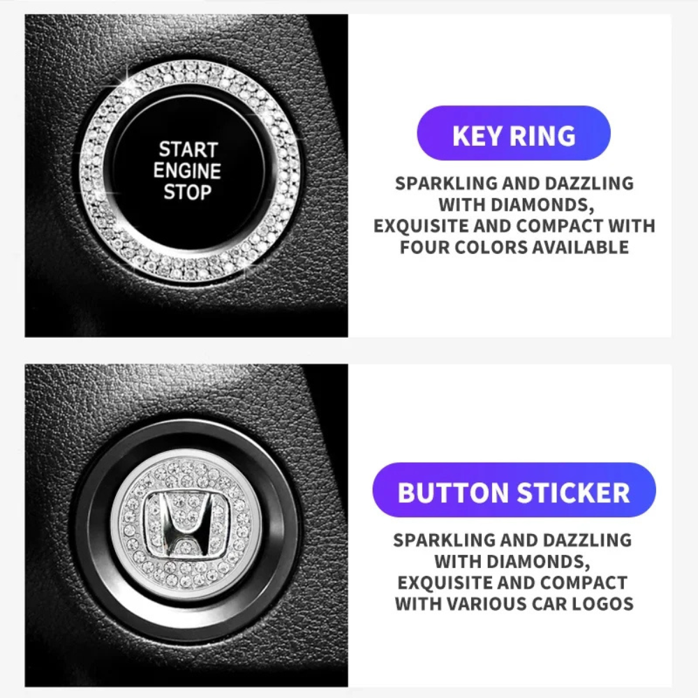 Set de 3 anneaux avec cristaux pour bouton de démarrage de voiture