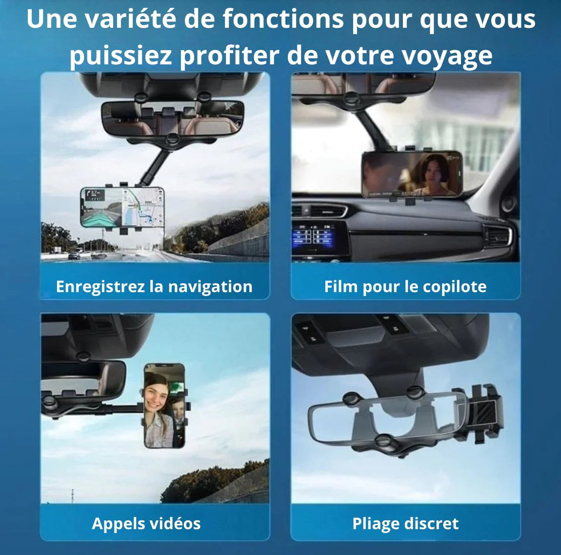 Support téléphone pour rétroviseur de voiture